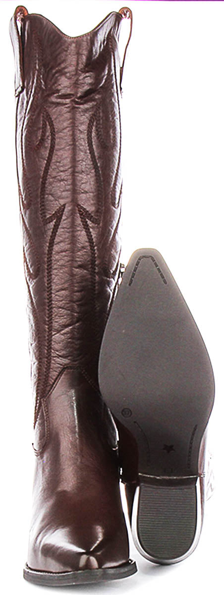 Willa Knee High Cowboy Boot In Brown
