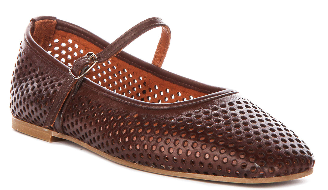 Heidi Perforated Mary Jane In Brown