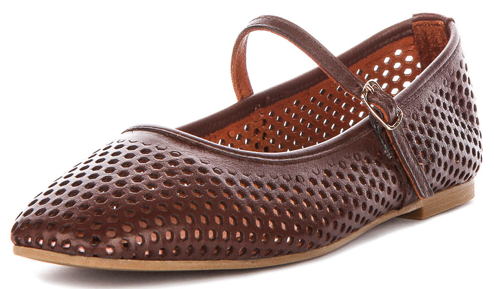 Heidi Perforated Mary Jane In Brown