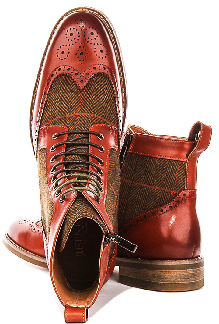 Remi Brogue Boot In Brown Green Tweed