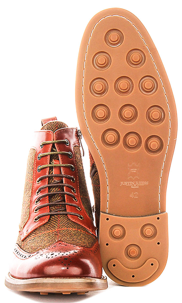 Remi Brogue Boot In Brown Green Tweed