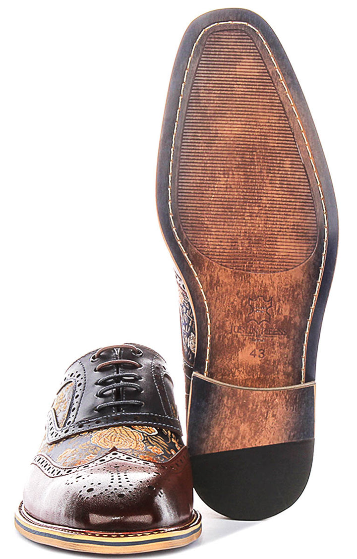 Stuart In Brown Floral Brogues