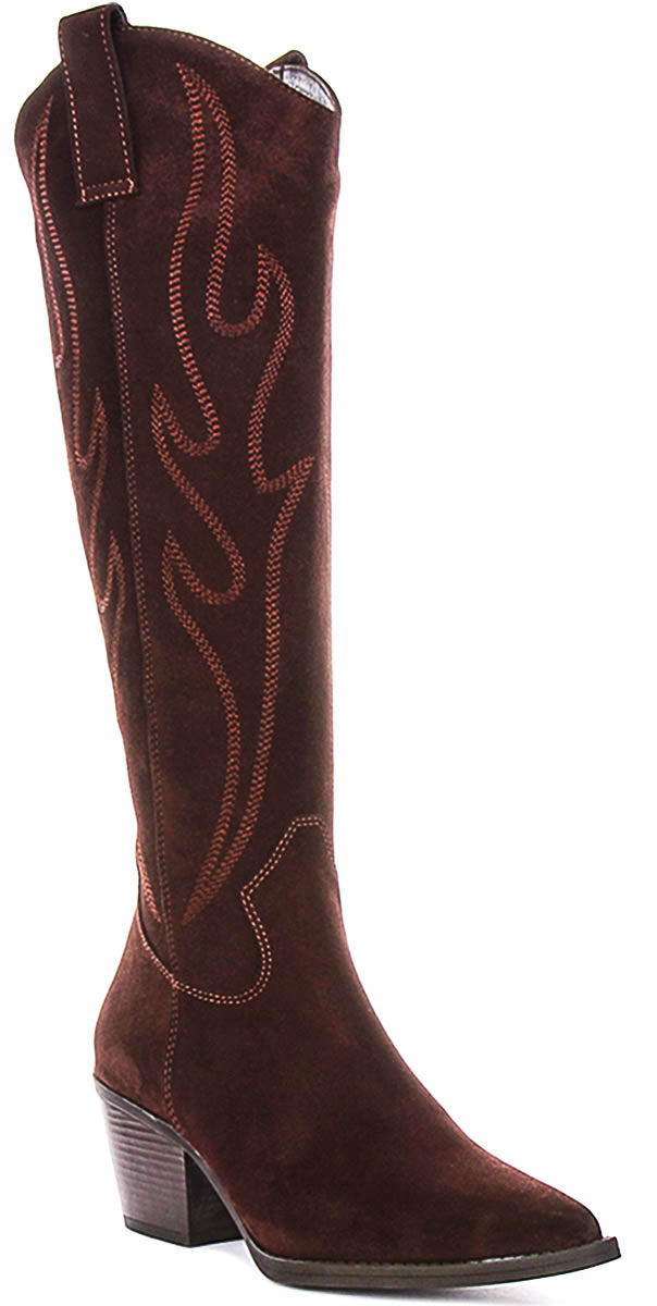 Catalina Tall Cowboy Boots In Brown Suede
