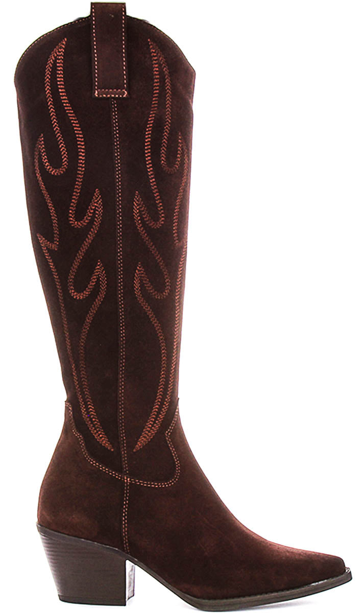 Catalina Tall Cowboy Boots In Brown Suede