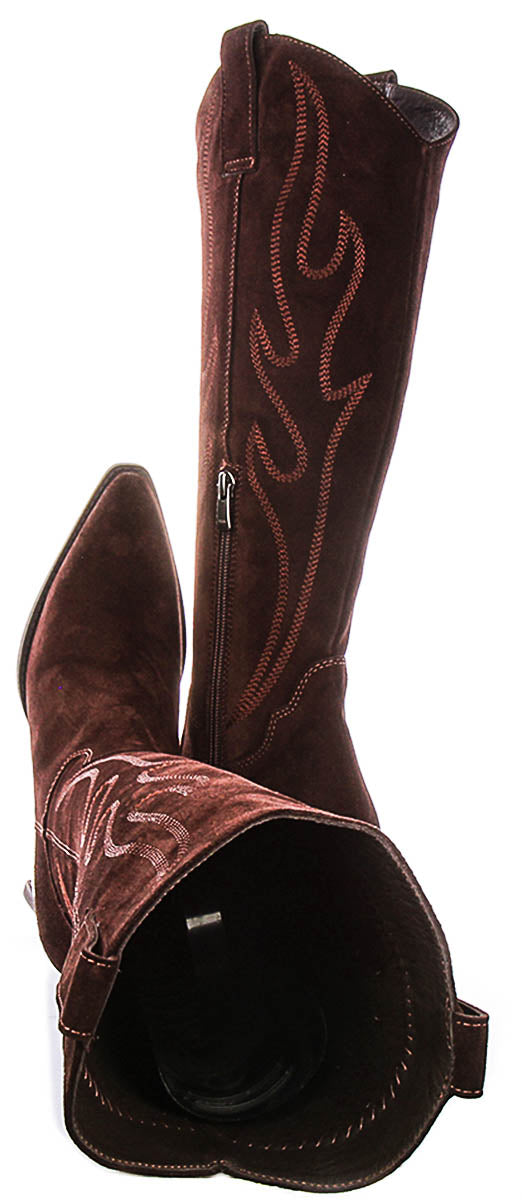 Catalina Tall Cowboy Boots In Brown Suede