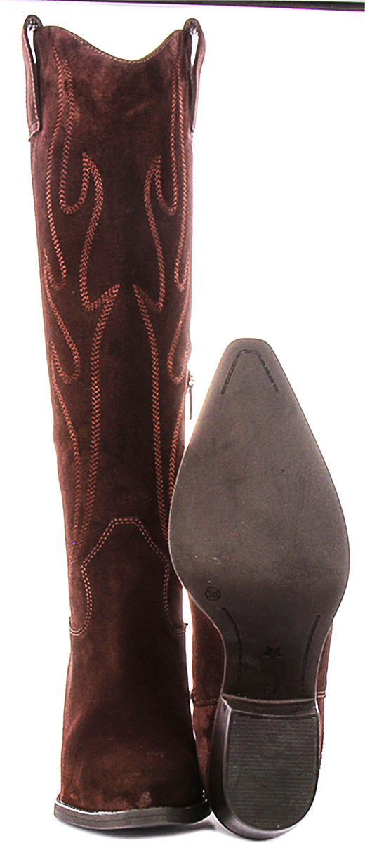 Catalina Tall Cowboy Boots In Brown Suede