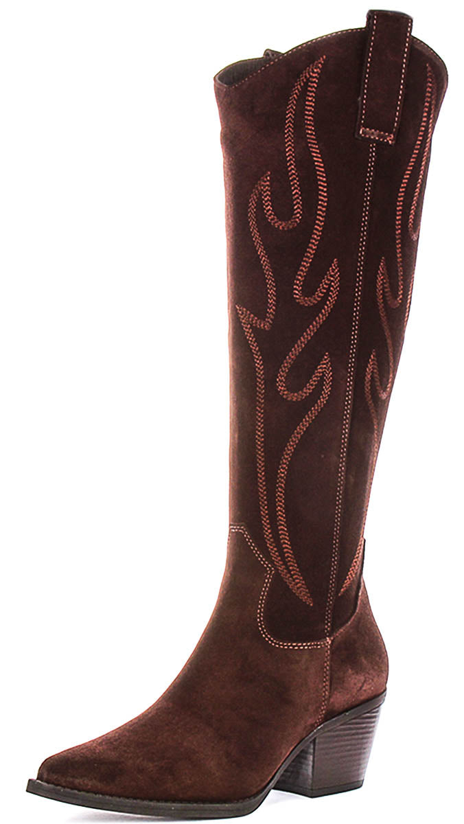 Catalina Tall Cowboy Boots In Brown Suede