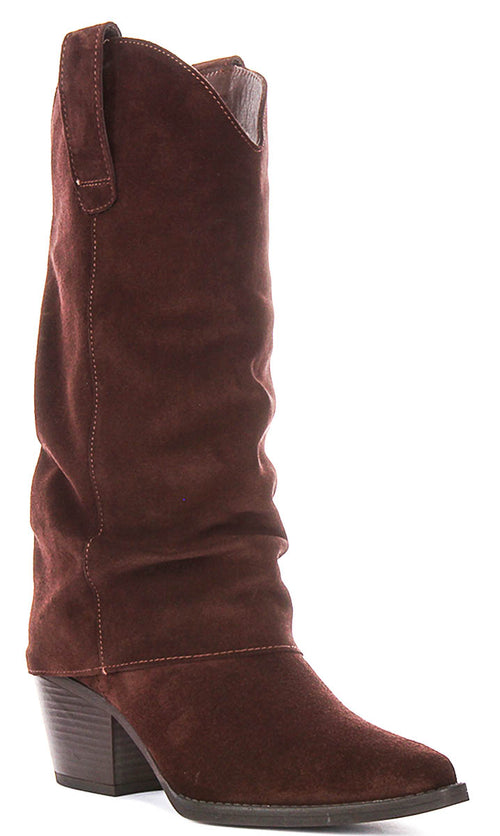 Hope Sloughy Cowboy Boot In Brown Suede