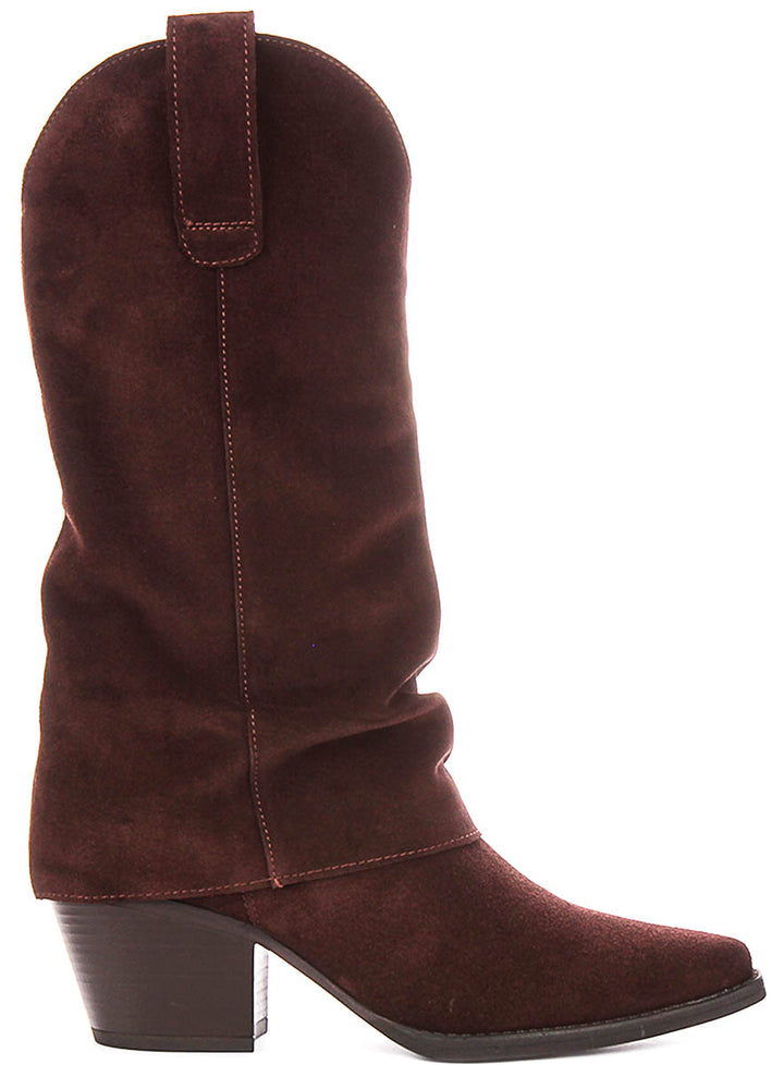 Hope Sloughy Cowboy Boot In Brown Suede
