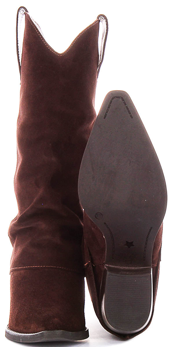 Hope Sloughy Cowboy Boot In Brown Suede