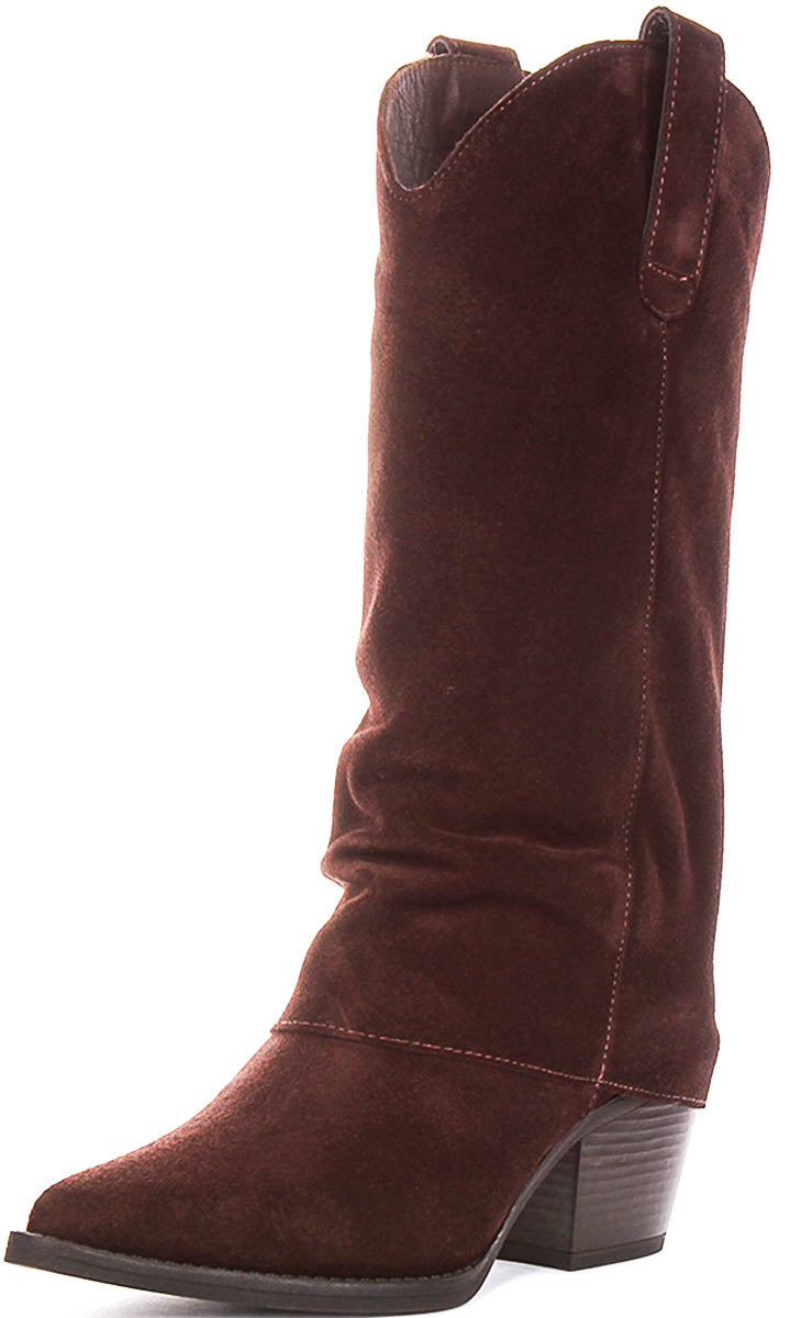 Hope Sloughy Cowboy Boot In Brown Suede