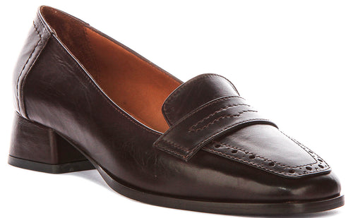 Sally Heel Square Toe Loafer In Brown
