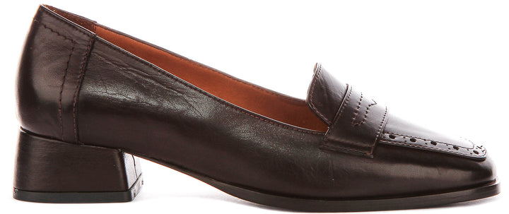Sally Heel Square Toe Loafer In Brown
