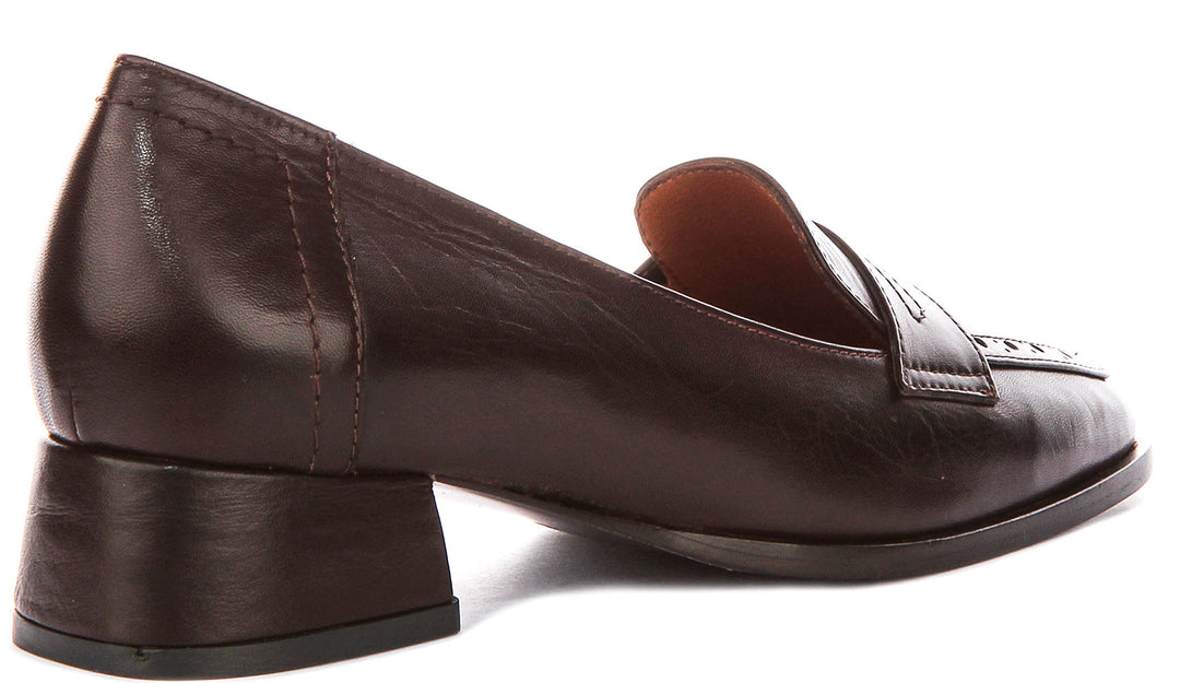 Sally Heel Square Toe Loafer In Brown