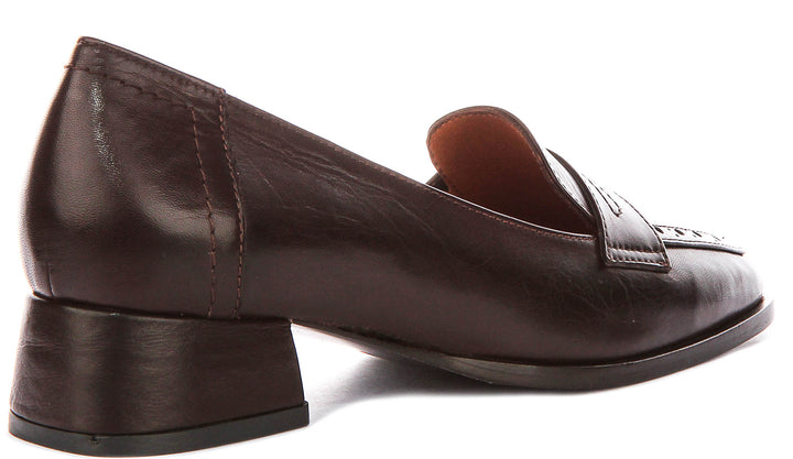 Sally Heel Square Toe Loafer In Brown
