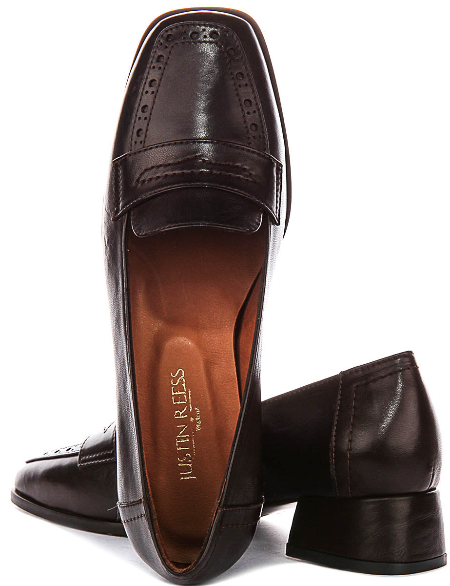 Sally Heel Square Toe Loafer In Brown