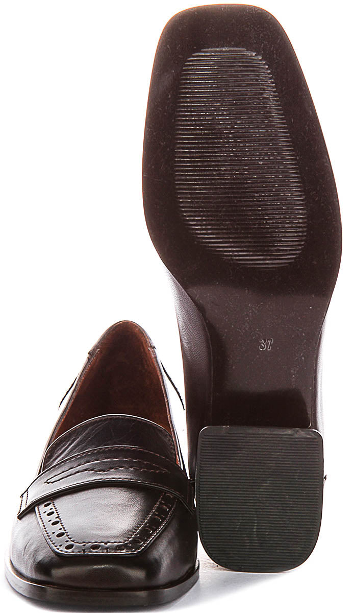 Sally Heel Square Toe Loafer In Brown