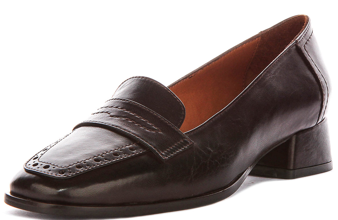 Sally Heel Square Toe Loafer In Brown