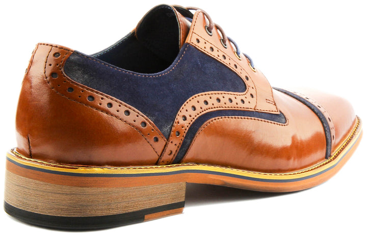 Dennis Two Tone Leather & Suede Lace Up Shoe In Brown Blue
