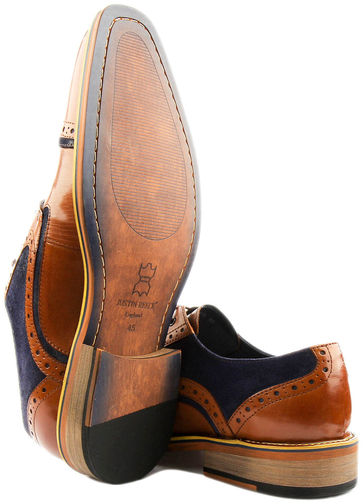 Dennis Two Tone Leather & Suede Lace Up Shoe In Brown Blue