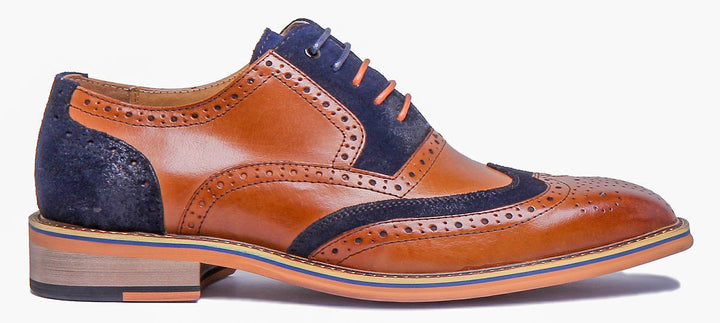 Fred Two Tone Leather Lace Up Shoe In Brown Blue