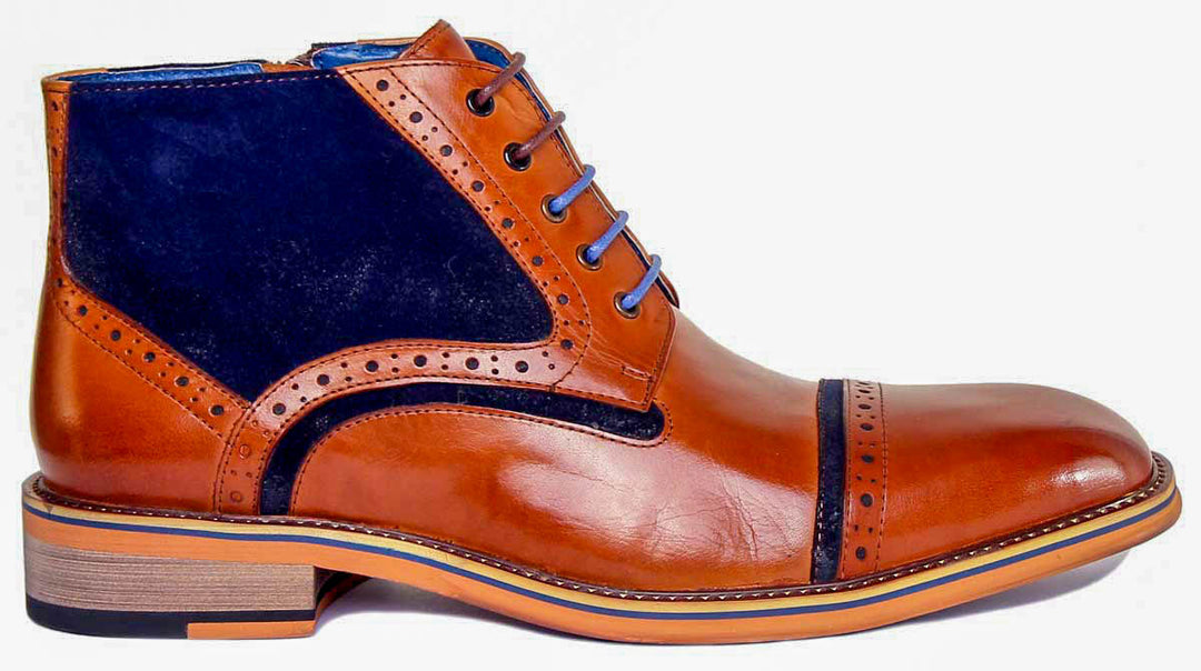 Hi Dennis Lace Up Leather & Suede Brogue Boot In Brown Blue