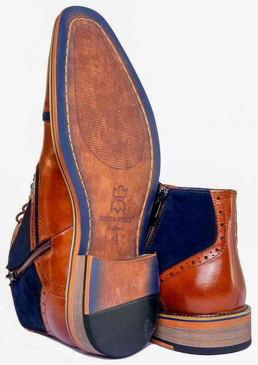 Hi Dennis Lace Up Leather & Suede Brogue Boot In Brown Blue