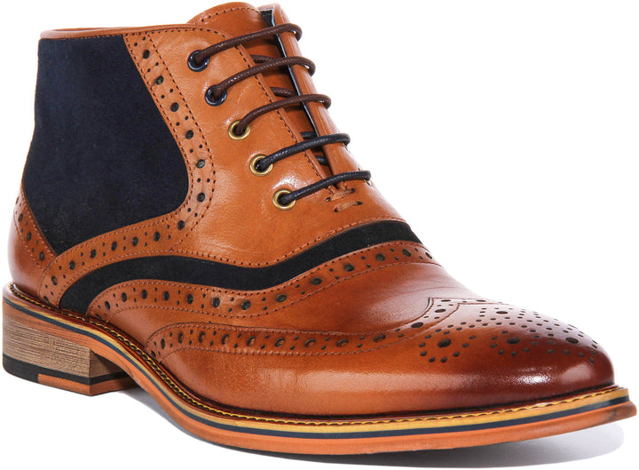 Hawkin Two Tone Leather & Suede Lace Up Boot In Brown Blue