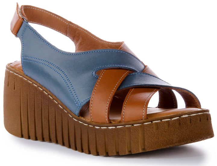 Adele Soft Footbed Wedges Sandal In Brown Blue