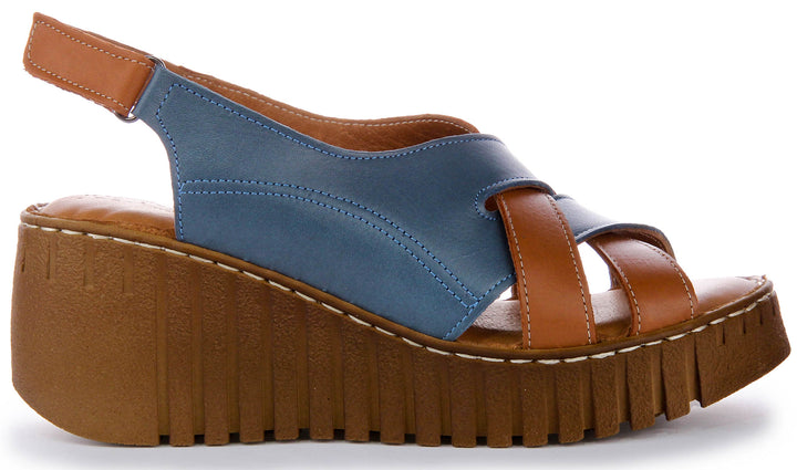 Adele Soft Footbed Wedges Sandal In Brown Blue