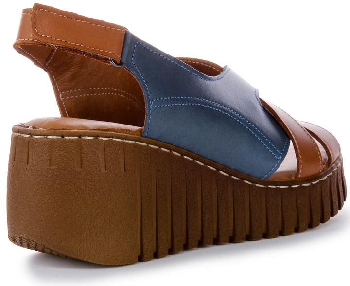 Adele Soft Footbed Wedges Sandal In Brown Blue