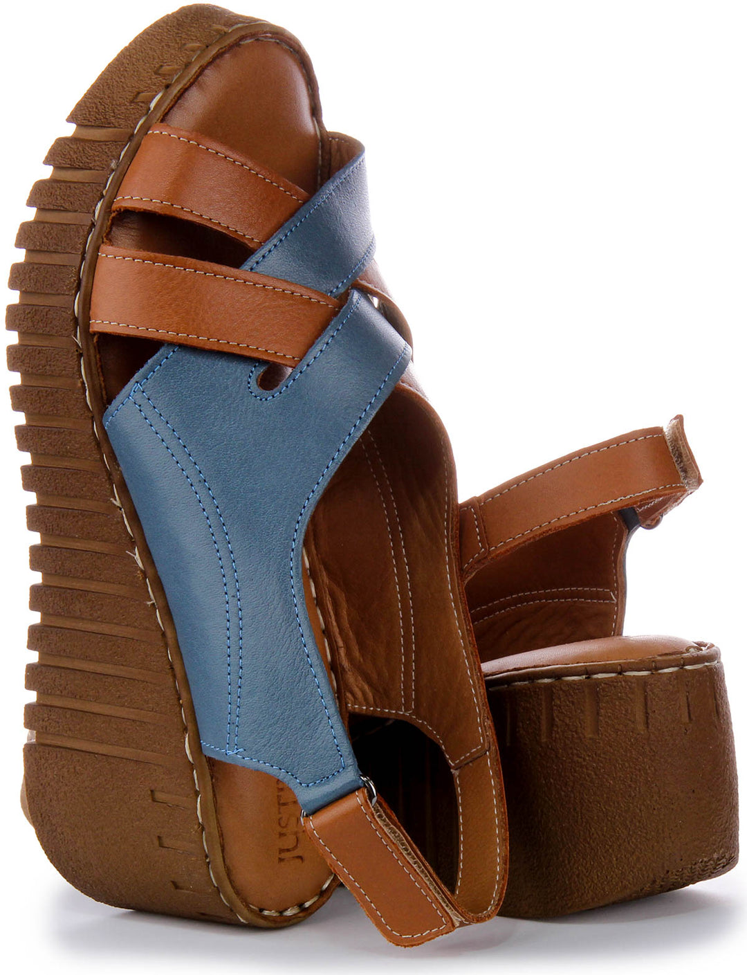 Adele Soft Footbed Wedges Sandal In Brown Blue