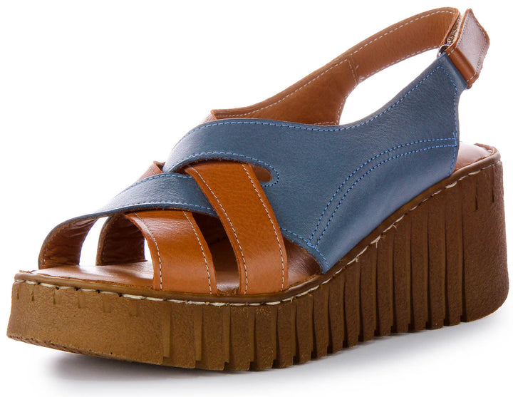 Adele Soft Footbed Wedges Sandal In Brown Blue