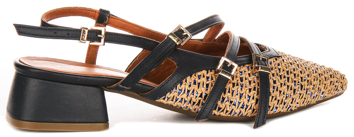 Nellie Sling back Sandals In Navy Leather