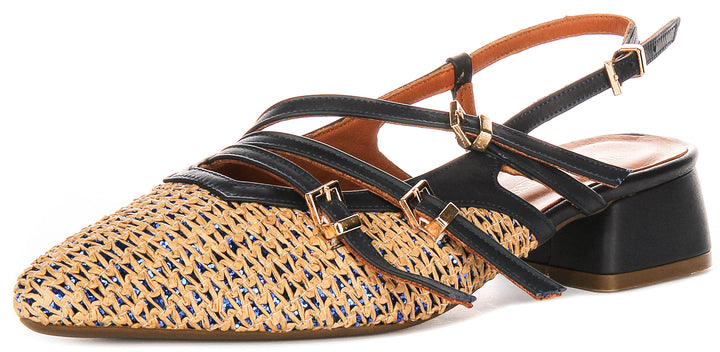 Nellie Sling back Sandals In Navy Leather