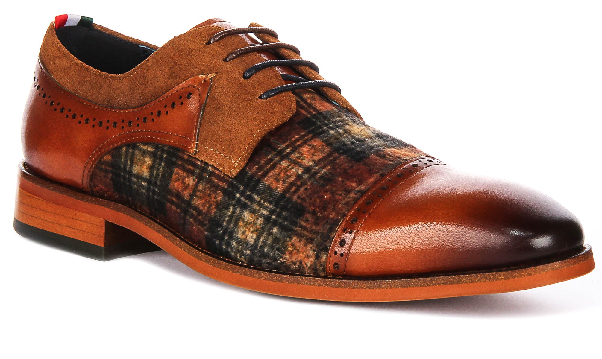 Jesse In Brown Multi | Leather Canvas Brogue Shoes – Justin Reess