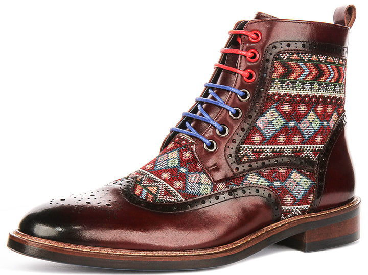 Carlos In Burgundy Brogue Boots