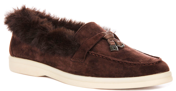 Elodie In Choco Fur Lined loafer