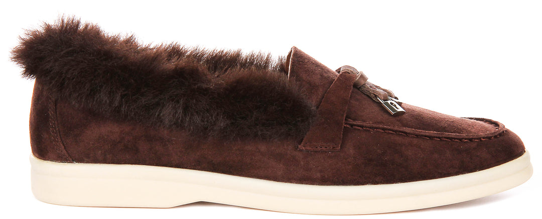 Elodie In Choco Fur Lined loafer
