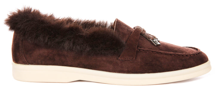 Elodie In Choco Fur Lined loafer