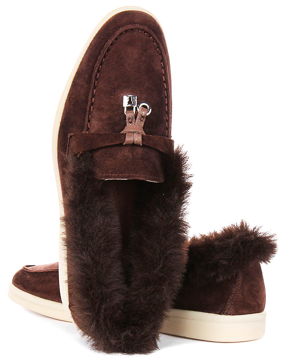 Elodie In Choco Fur Lined loafer
