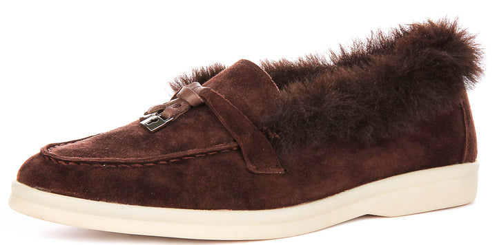 Elodie In Choco Fur Lined loafer