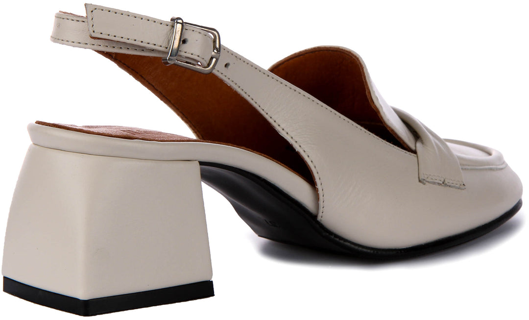 Elliana Square Toe Open Shoe In Cream Leather
