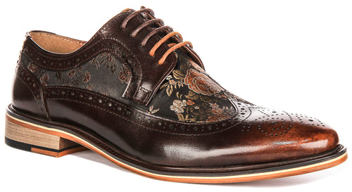 Ross Floral Brogues In Dark Brown