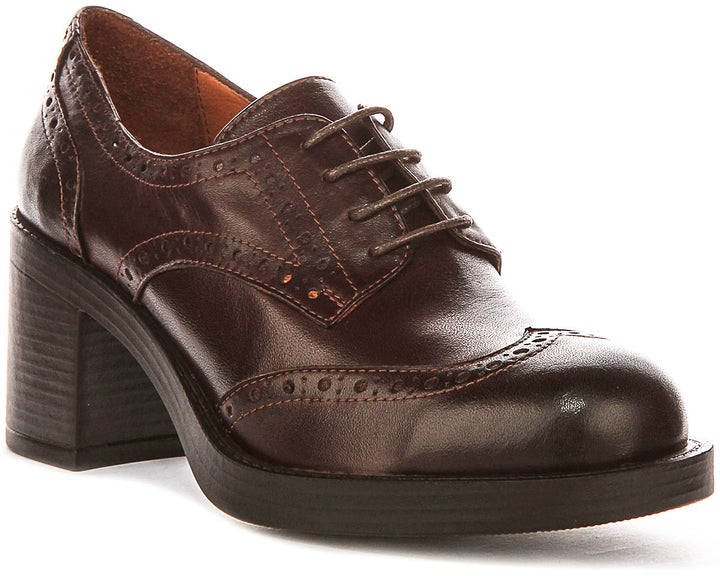 Paulina Heel Brogues In Dark Brown