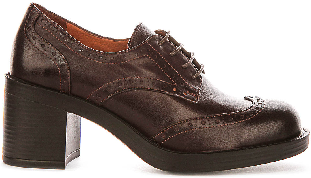 Paulina Heel Brogues In Dark Brown