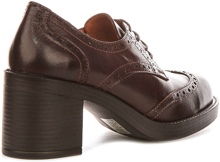 Paulina Heel Brogues In Dark Brown