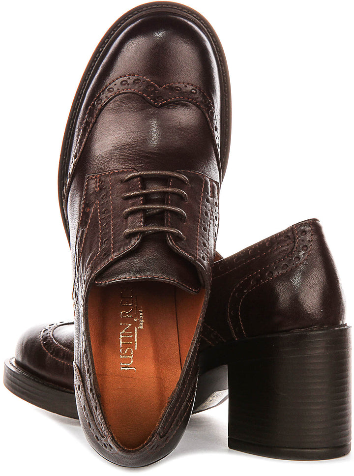 Paulina Heel Brogues In Dark Brown