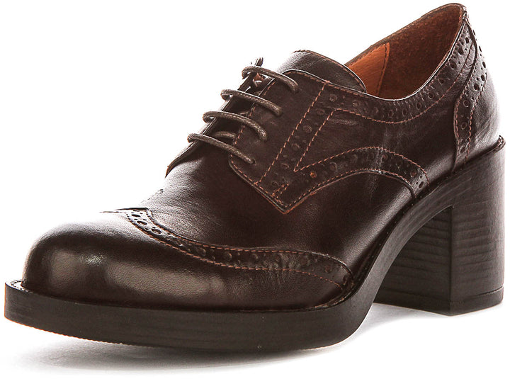 Paulina Heel Brogues In Dark Brown