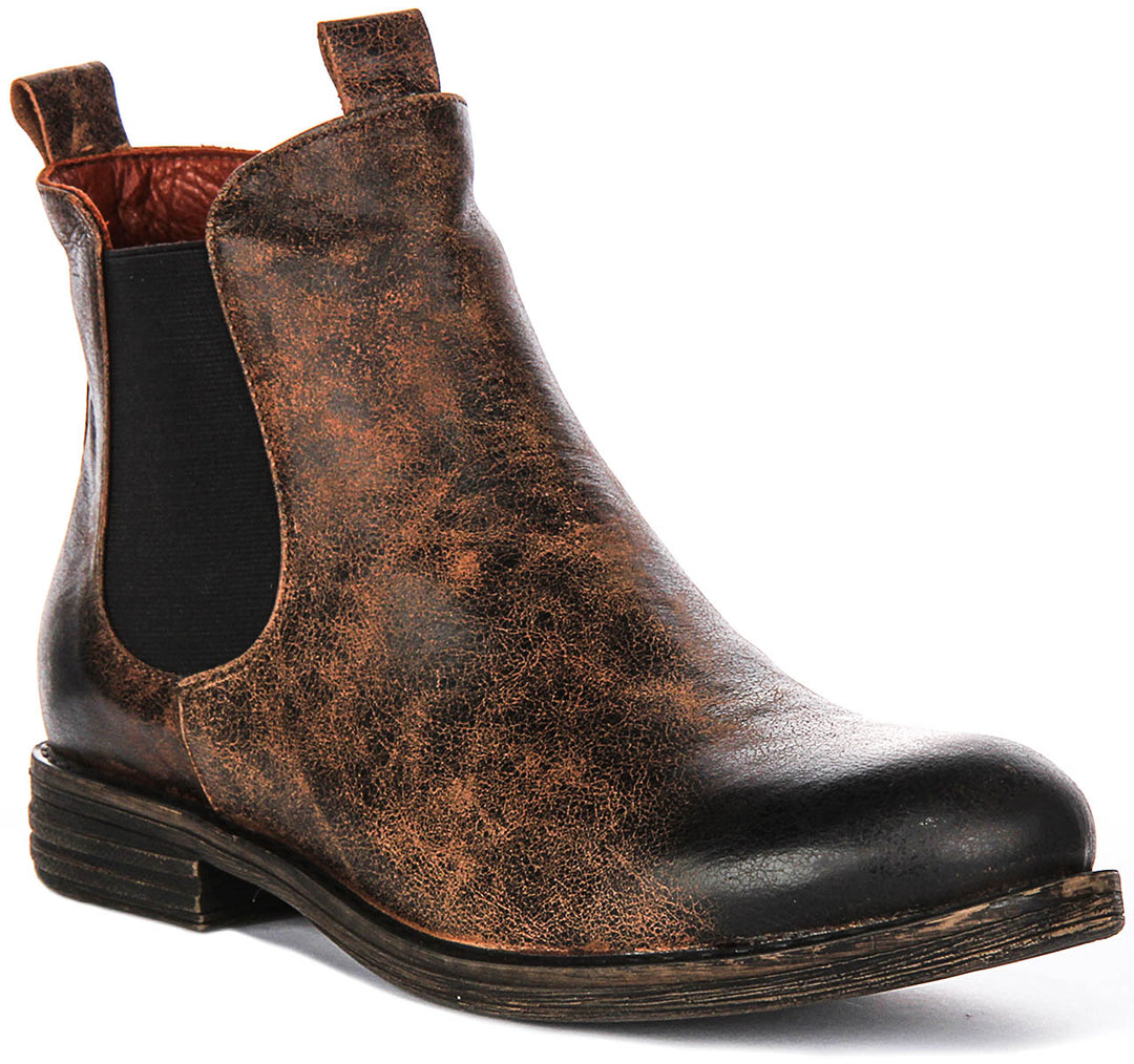 JUSTINREESS Womens Vintage Effect Brown Chelsea Boots – Justin Reess